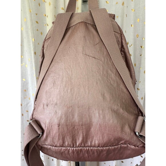 Kipling Metallic Rose Gold Durable Nylon Water Resistant Queenie Small Backpack - Picture 7 of 12